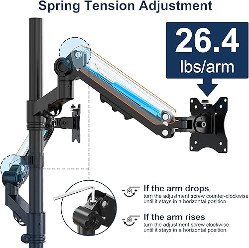 Miniatura 6 de Soporte para monitor apilado soporte vertical extra alto para pantalla de 17-40 pulgadas, totalmente ajustable y soporta 26.4 libras por brazo, VESA