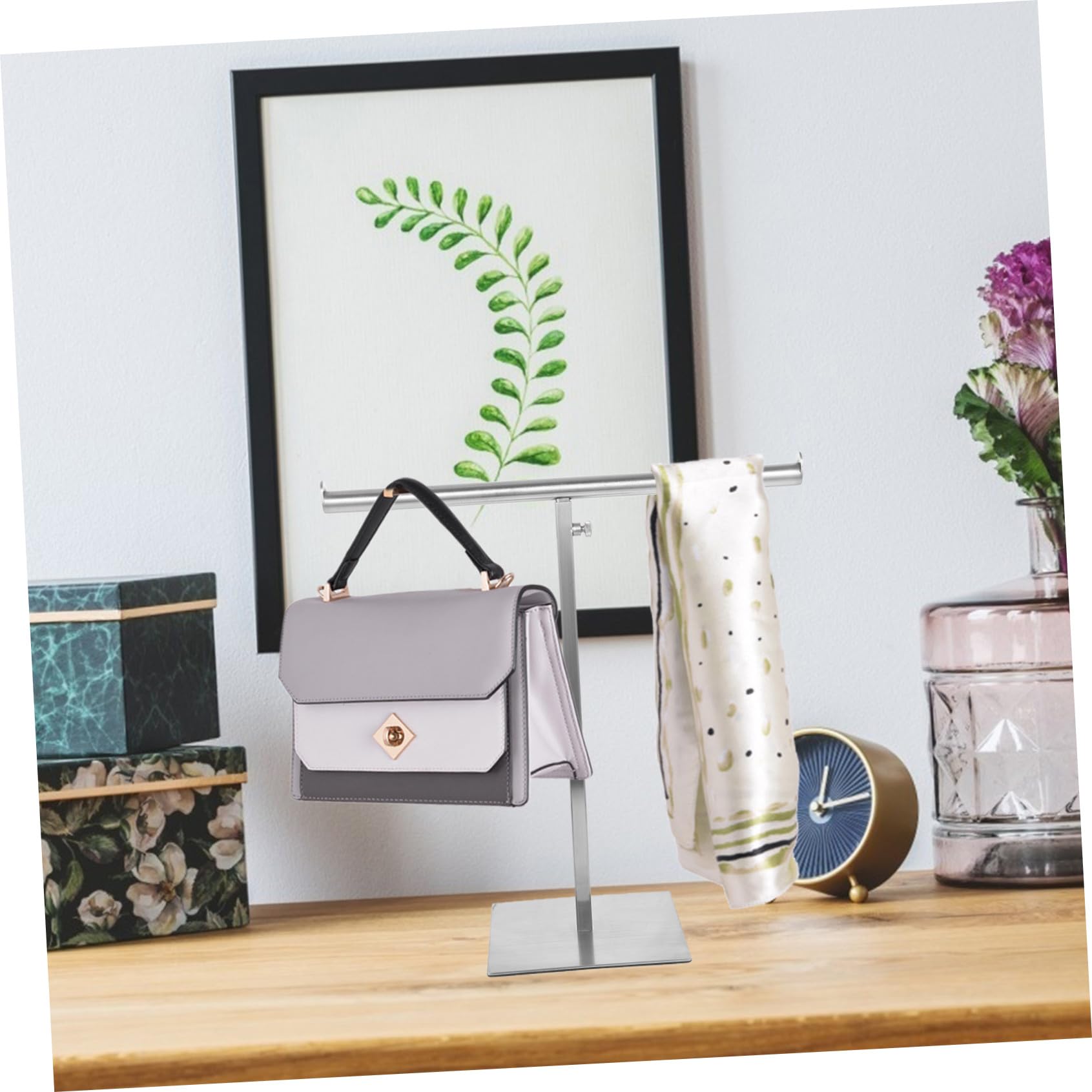 Percha Resistente Bolsos Colgar Plata o Acero para Inoxidable de Ahorro Altura Ajustable , Soporte y Espacio para Armario Centro Comercial