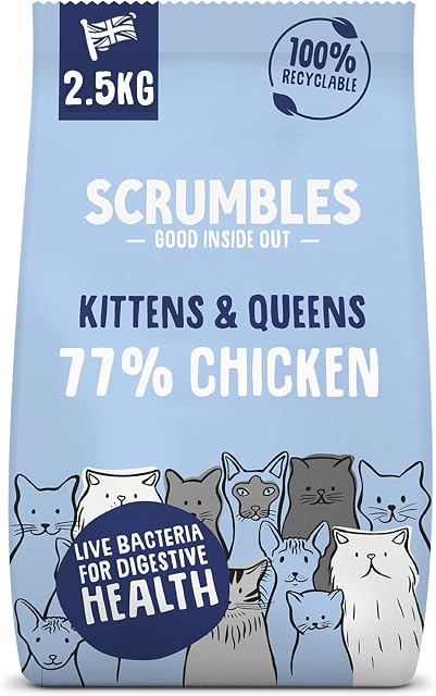 Scrumbles All Natural Dry Kitten Food with 77% Chicken, High Protein Food for Growing Kittens, 2.5Kg