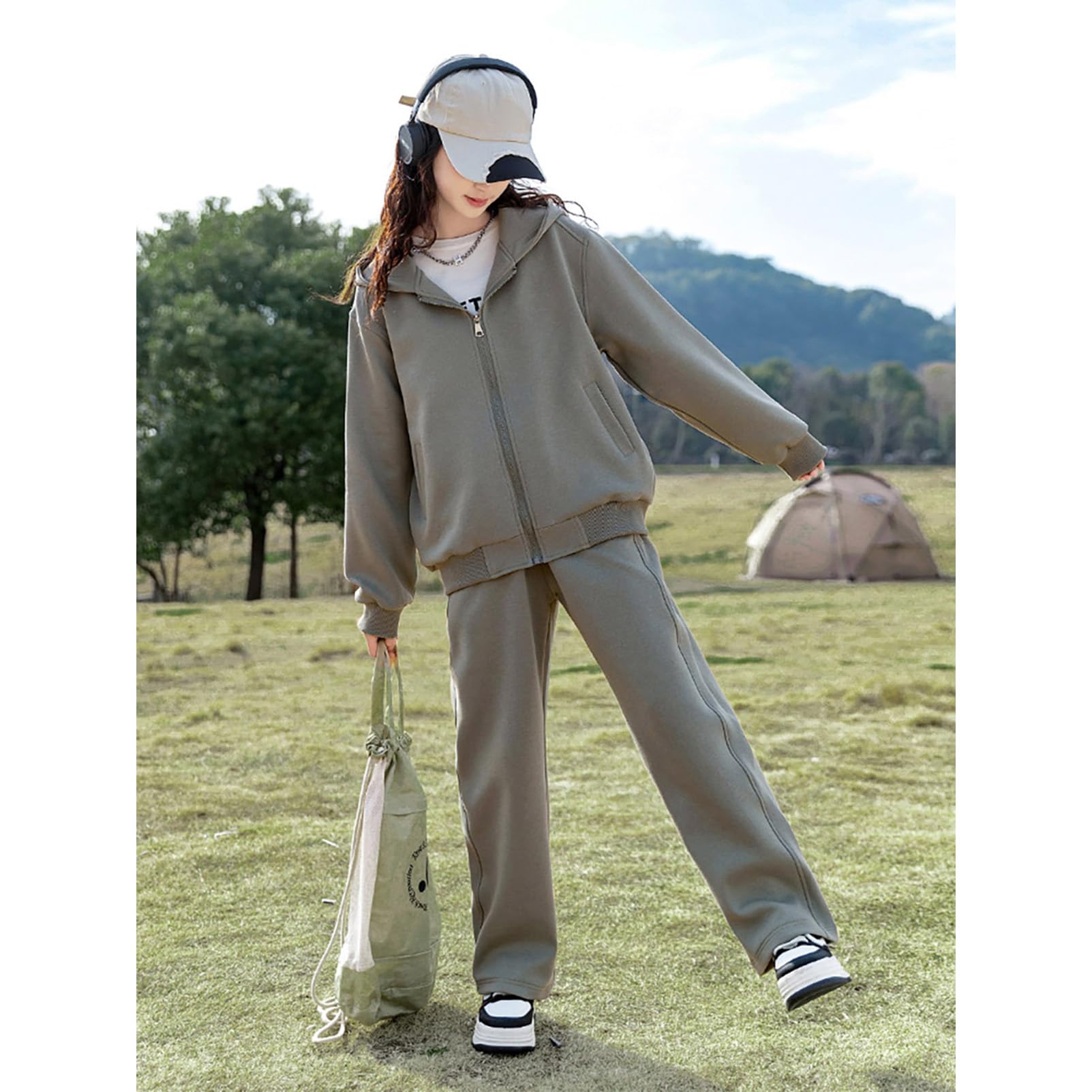 amropi Bambina Ragazze Tuta Giacca con Cappuccio e Jogging Pantaloni Set 2 Pezzi Completo da Sport per 3-13 Anni