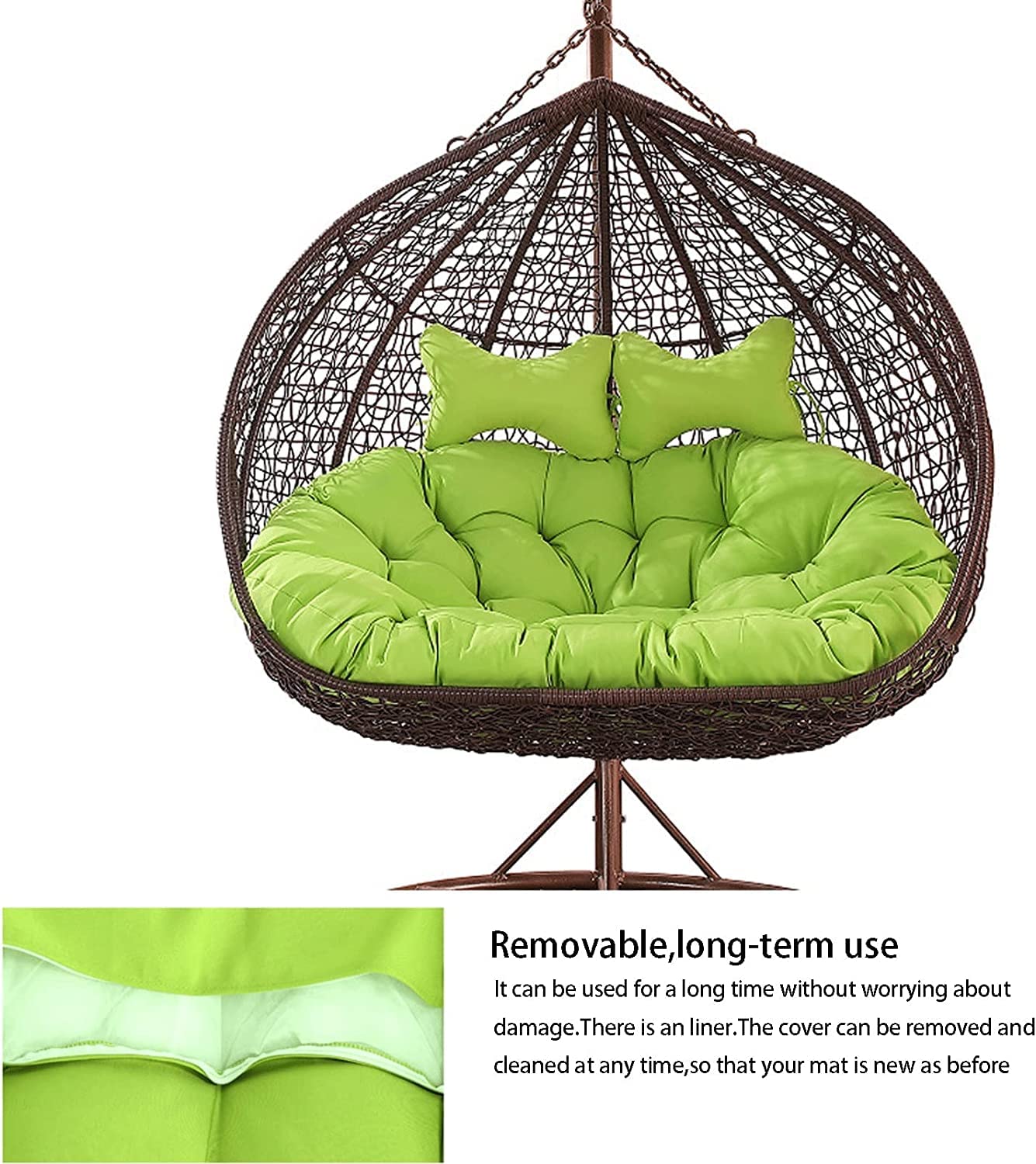 Coussin de balancelle double suspendu - Imperméable et amovible - Coussin de berceau avec oreiller - Convient pour l'extérieur terrasse jardin