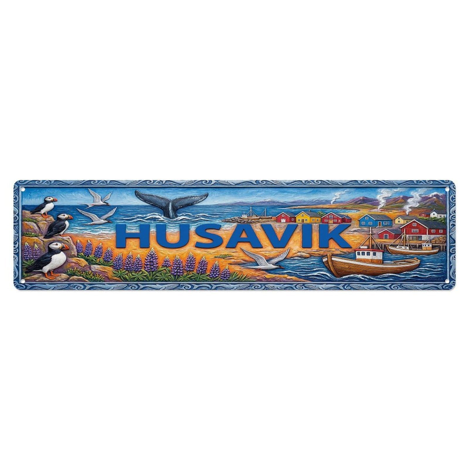 Gead 4X16inch Style Vintage Husavik Iceland Flag Pattern Metal Tin Sign