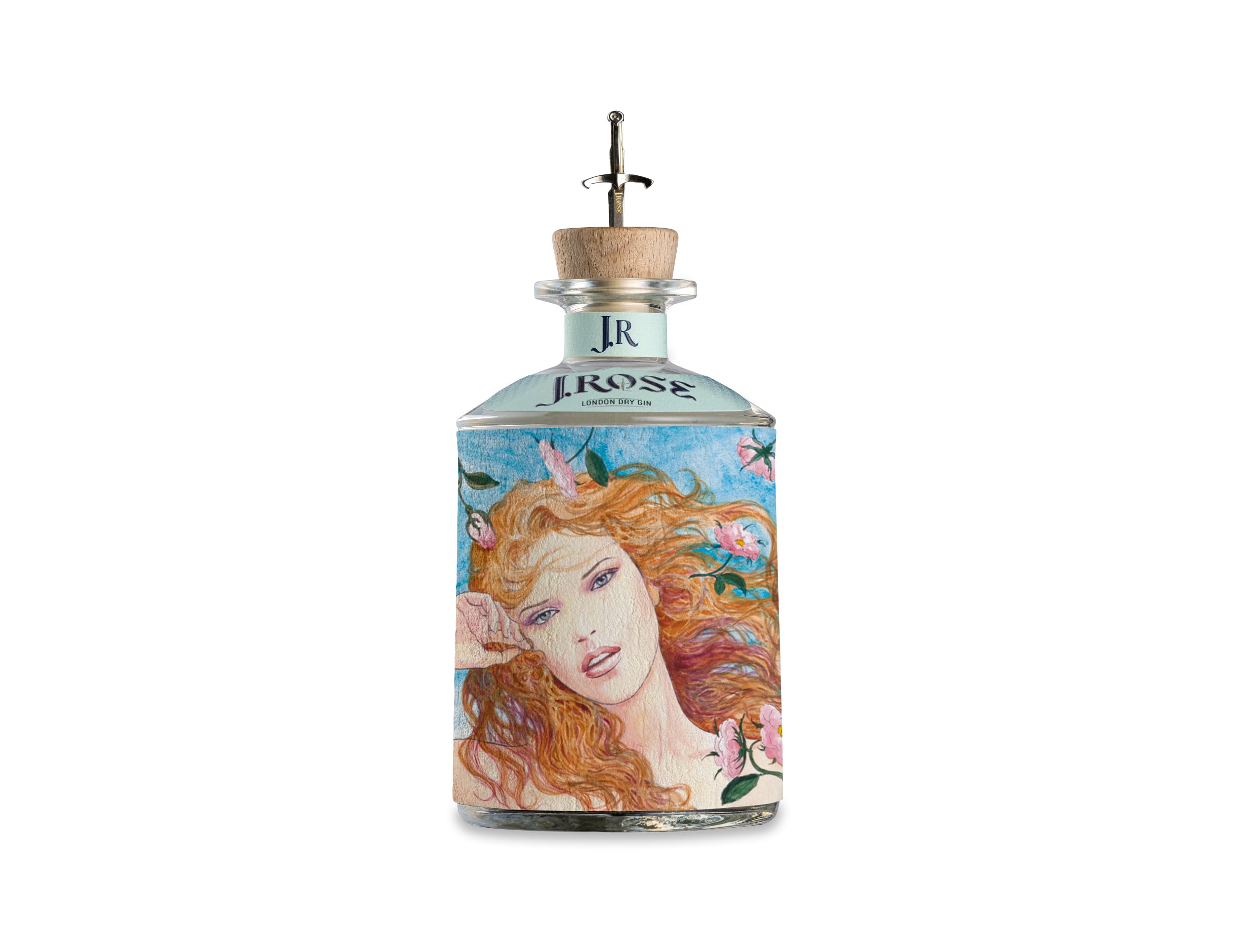 J.Rose London Dry Gin 70 cl Modelo 09 Ginebra Premium Artesanal Italiana 9 Botánicos Etiqueta de Mármol de Carrara y Travertino 43% Vol Diseño Milo Manara