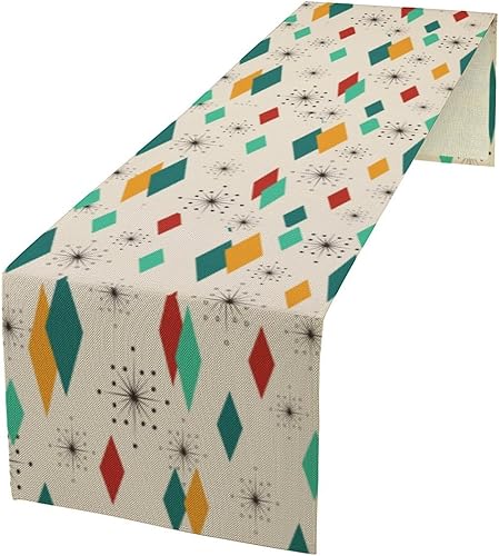 Miniatura 25 de Camino de mesa retro de los años 70, estilo vintage, arte abstracto moderno, verde, bohemio, espiral, ondas, granja, campo, cena, para el hogar,