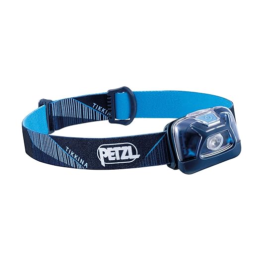 Petzl TIKKINA Headlamp - Simple, Lightweight, Compact 250 Lumen Headlamp for Hiking, Climbing, and Camping - Blue