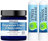 MIGRASTIL Unscented Magnesium Cream & Stress Release Inhaler 2-Pack Bundle - Vegan Made in USA for Muscle Relief & Calm