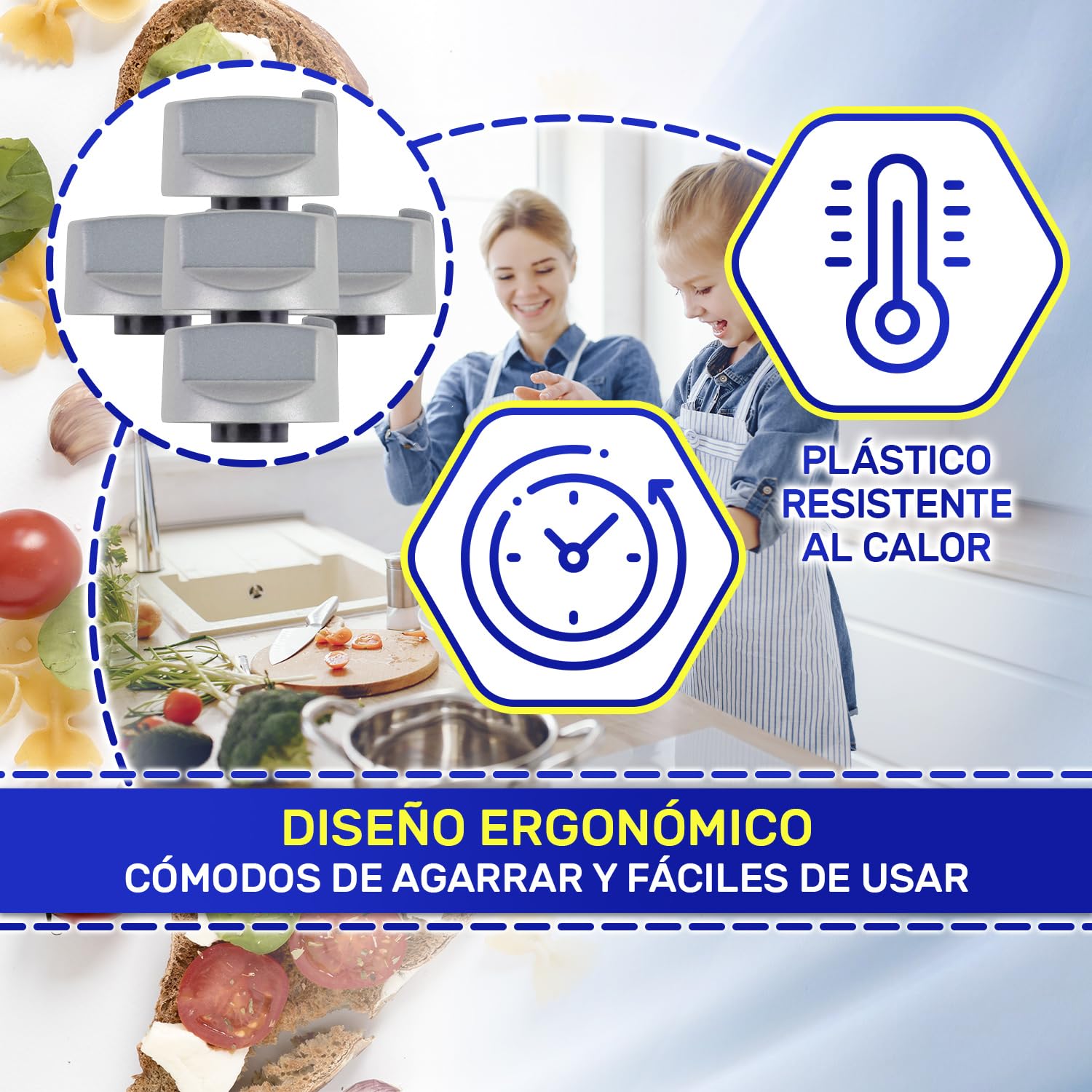 5 Piezas Mando Giratorio para Cocina de Gas Ø 35 mm con Código Original C00260576 para Ariston para Indesit - Garantía de 10 Años - MONTERAL