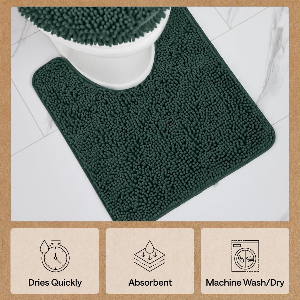 GORILLA GRIP Bathroom Rug Sets, Soft Chenille 2 Piece Area Rugs Set, Toilet Base Mat and 30x20 Carpet, Absorbent Microfiber Washable Mats Dry Quickly, Home Décor and Bath Room Accessories, Hunter
