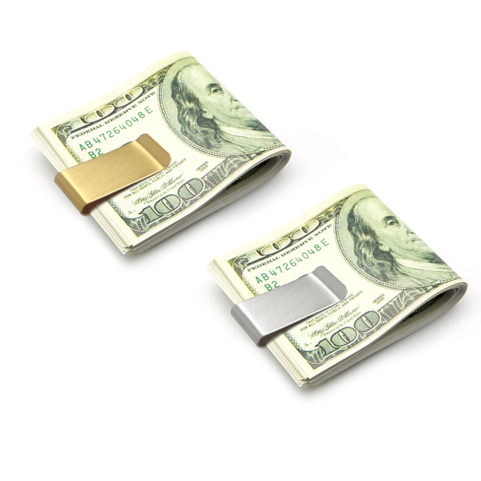 Cretty-Meet 2 PCS Stainless Steel Slim Money Clips Sturdy Cash Receipt Note Clip Credit Card Wallet Bill Holders for Men and Women - Silver and Gold