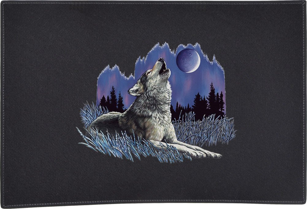 Express Yourself Wolf Howling at Moon (Black) - Door and Welcome Mat