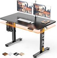 Veken 47.2" Electric Standing Desk - Adjustable Height 28.3-46.5", Wood Texture Desktop, Home Office Gaming Table for Small Spaces, Black