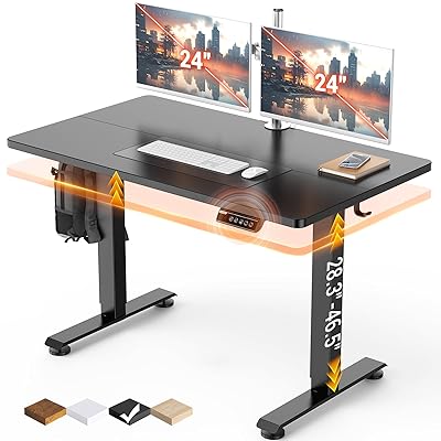 Veken 47.2" Standing Desk, Adjustable Height Office Desk with Wood Desktop, Computer Table for Home Work, Study and Gaming, Small Spaces, Modern Furniture,Brown