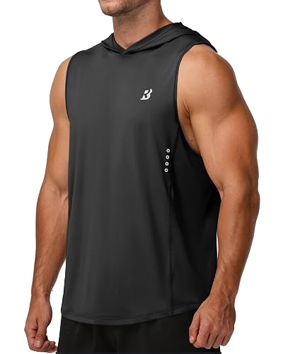 Roadbox Men's Workout Sleeveless Hoodie, Quick Dry Athletic Hooded Tank