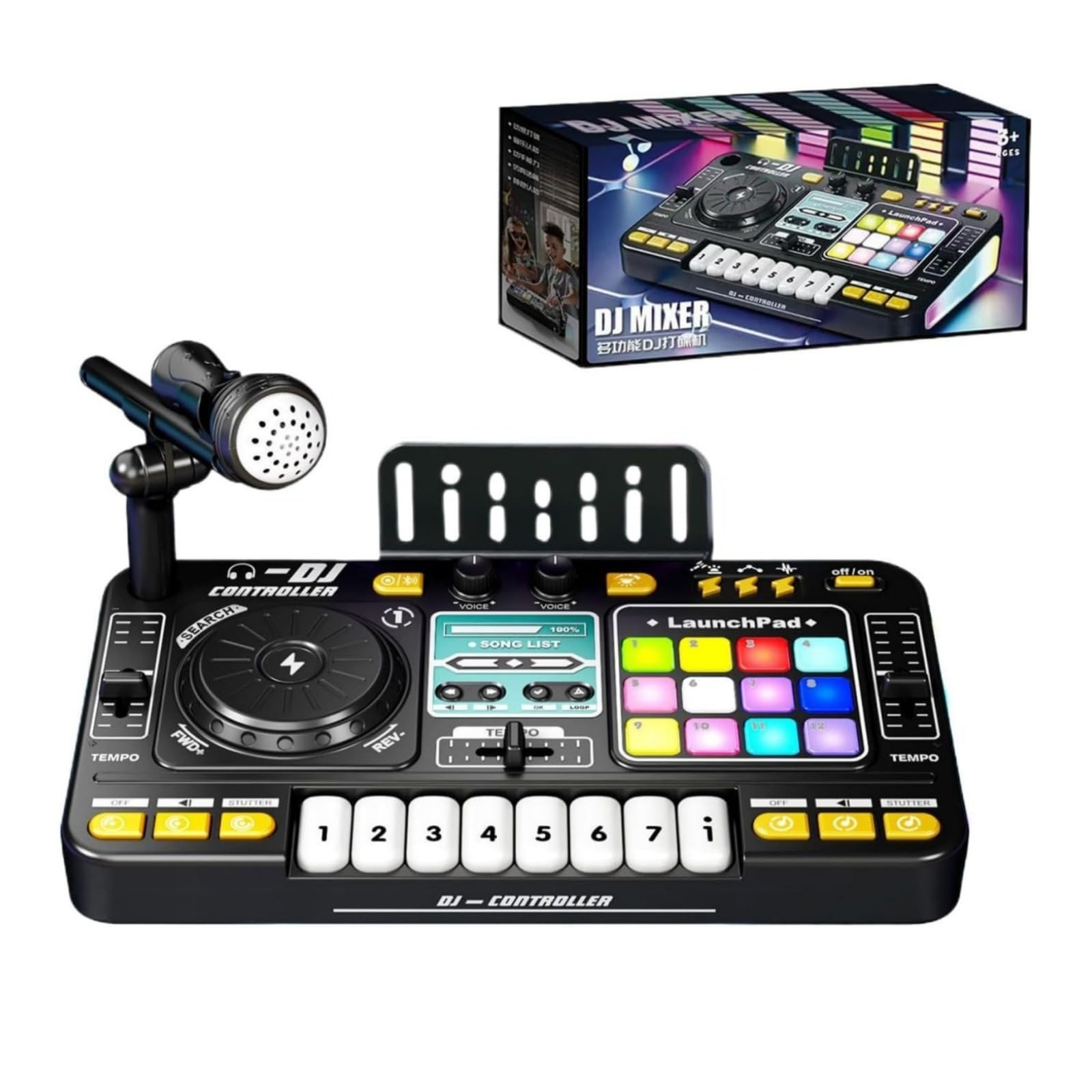 Mezclador de DJ para niños: mesa de teclado de carga USB portátil con luces coloridas, mezclador de aprendizaje de audio digital, juguete de instrumentos musicales | Regalo de entretenimiento educativ