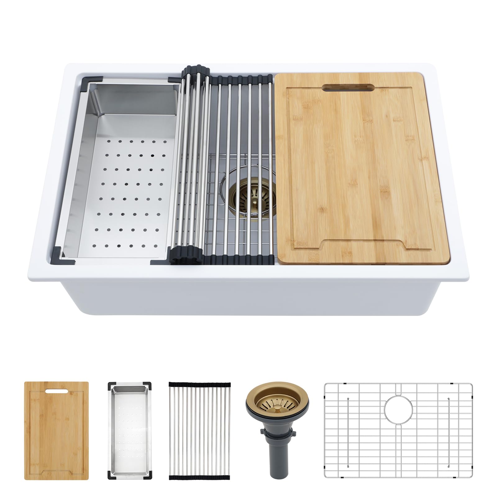 Kichae White Undermount Kitchen Sink 28 inch Granite Composite - 28 x 19 White Kitchen Sink Quartz Workstation Kitchen Sink