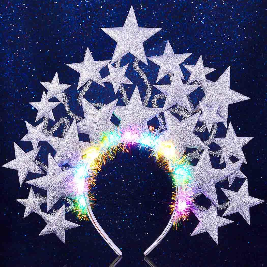 DRESBE Light Up Star Crown Headbands LED Stars Headpiece Glow Party Rave Hair Accessories for Women (Silver)