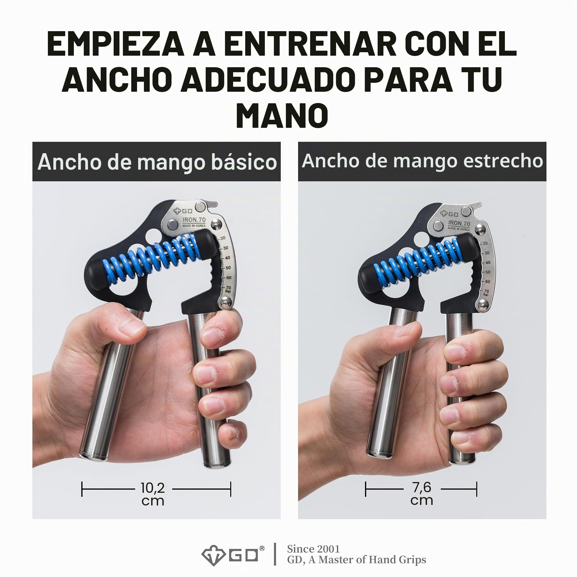 GD Iron Grip 70 - Fortalecedor de mano (agarre de mano ajustable) Entrenador de fuerza de muñeca y antebrazo