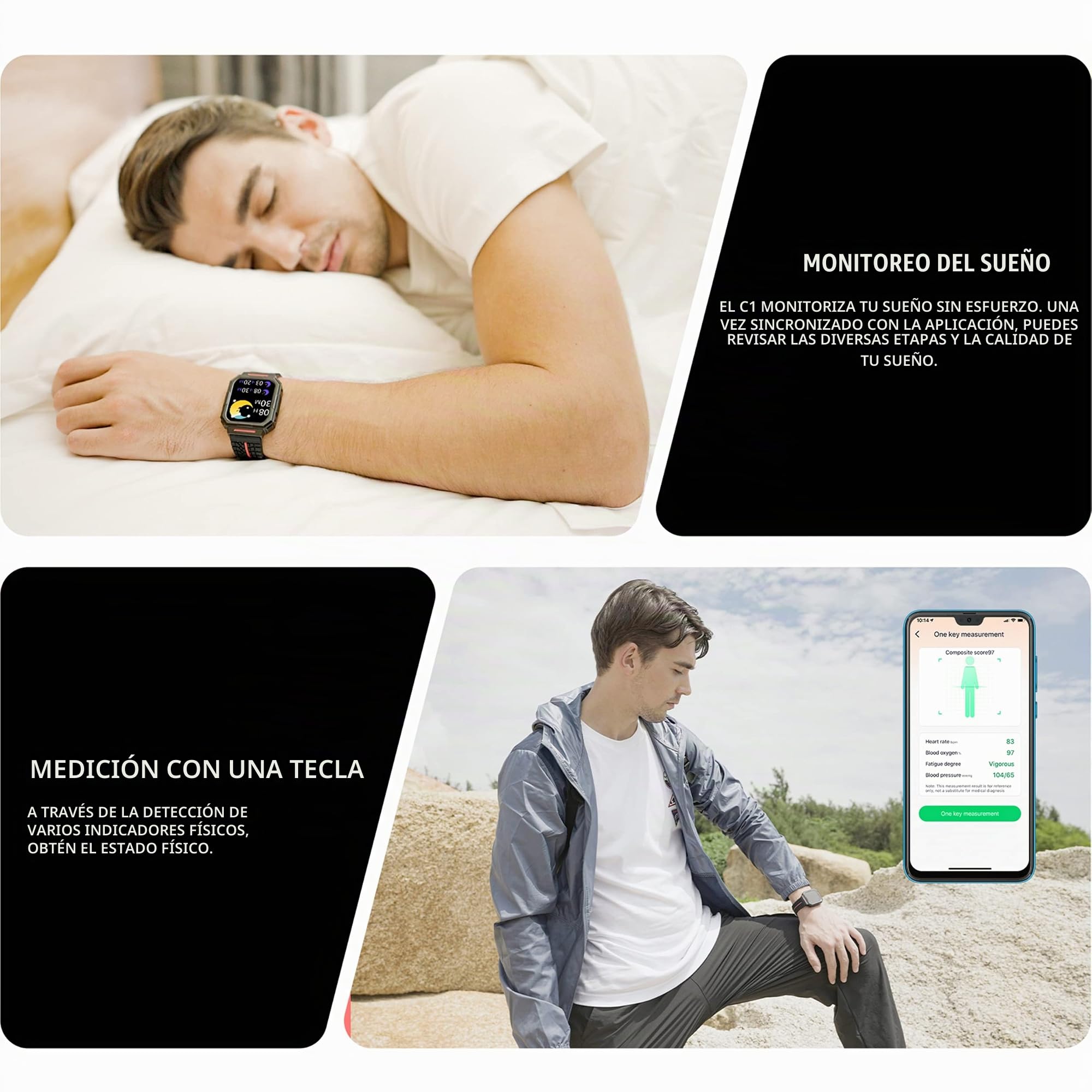 Smartwatch Hombre, 1.69" Reloj Inteligente Impermeable IP68 Pulsera Actividad 22 Modos Deporte con Pulsómetro Monitor de Sueño Monitores Actividad Cronómetros Calorías Podómetro para Android iOS