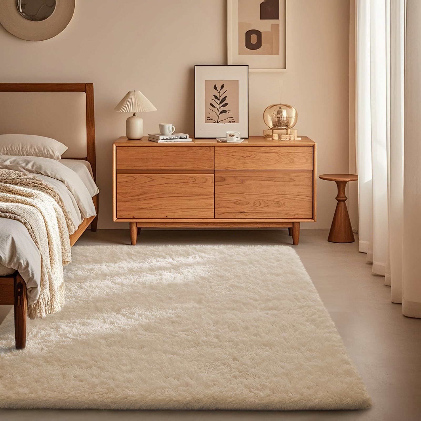 ophanie 3x5 rug, bedside preppy dorm area rug, college essentials non slip ivory small carpets for bedroom, anti slip fluffy living room rugs home decor aesthetic, nursery