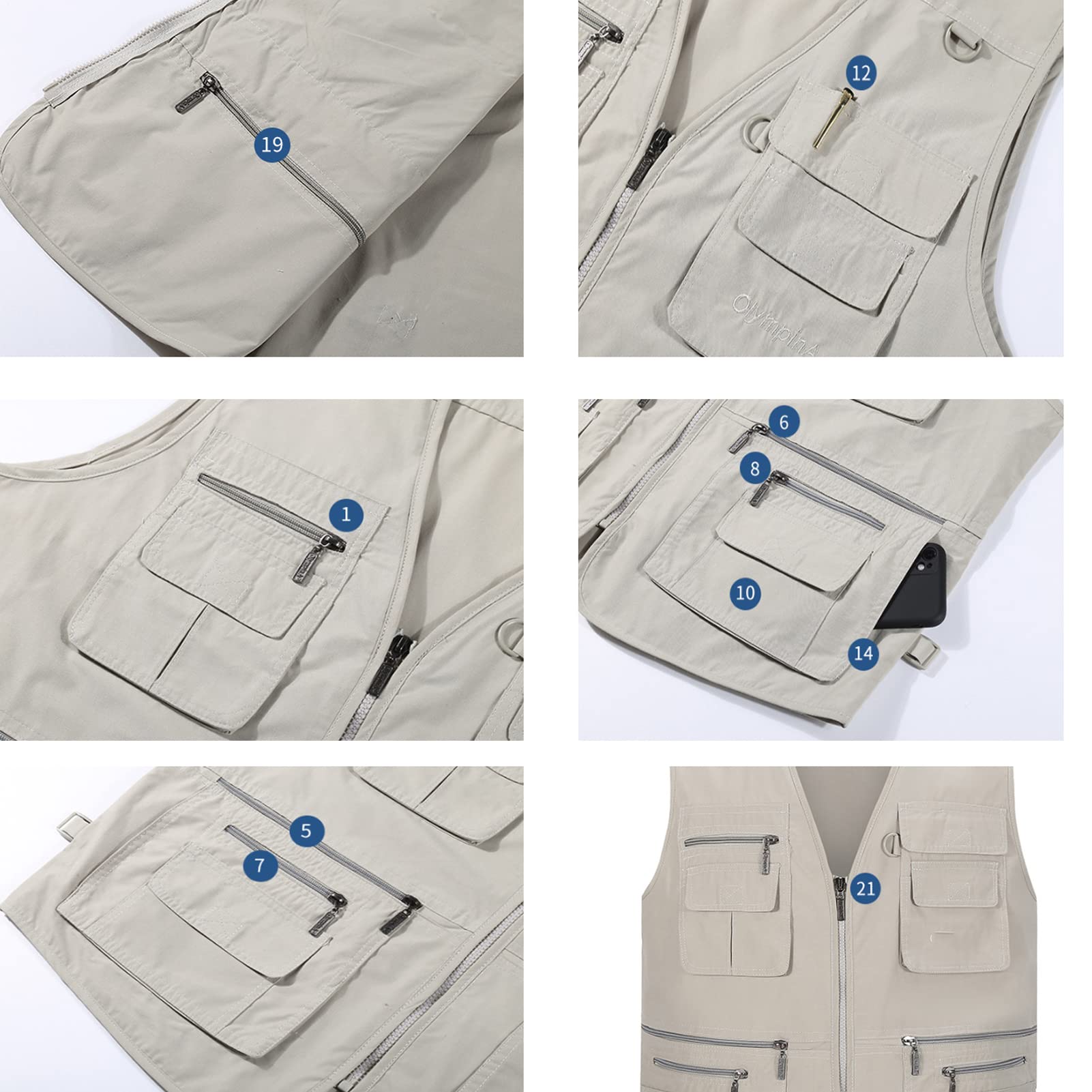 Hombre Chaleco 16 Pocket Chaleco Exterior Algodón Chaleco De Pesca Acampa Fotografía Chaquetas Sin Mangas Casual Jeans Outerwear Gilet 003-3XL