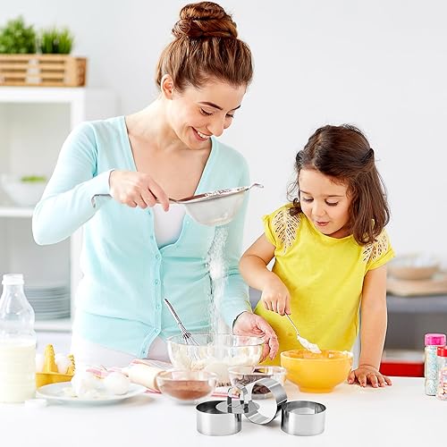 Miniatura 7 de Molde de anillo de pastel de 3 pulgadas para hornear de acero inoxidable, juego de 8 moldes redondos para mousse de postre con empujadores, anillos