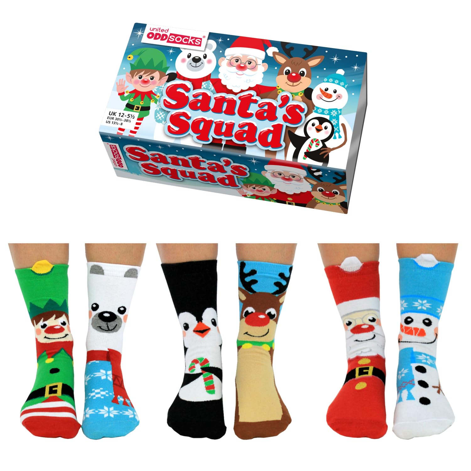 Santa's Squad - United Oddsocks - 6 Oddsocks for Kids, Multicoloured, UK 12 - 5.5 EUR 30.5 - 38.5