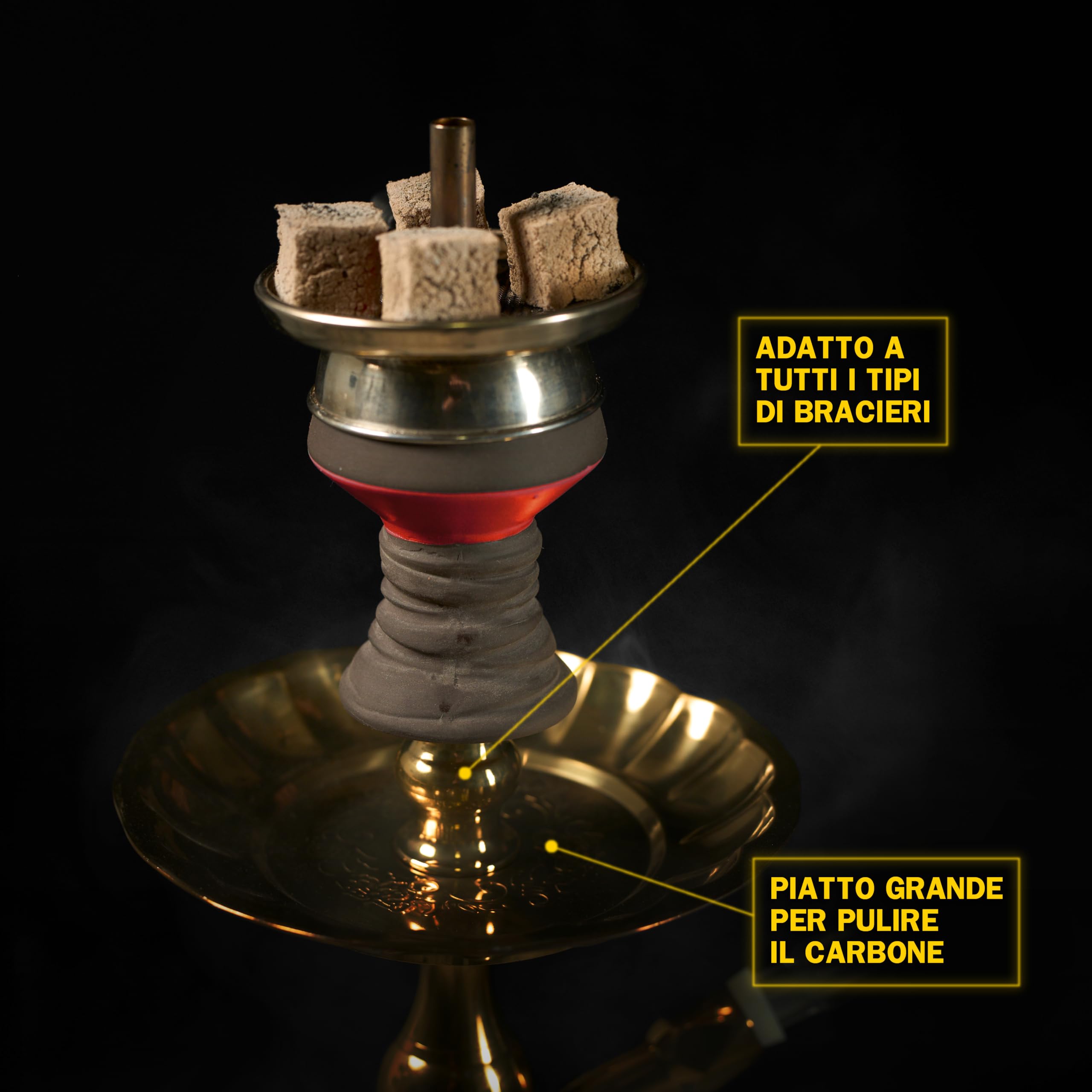 Dark Shisha Cachimba Tradicional Roja 44,5 cm | Aluminio con Base de Vidrio | Set Completo con Manguera, Cazoleta con Chimenea, Pinzas + 50 Boquillas Higiénicas de Colores