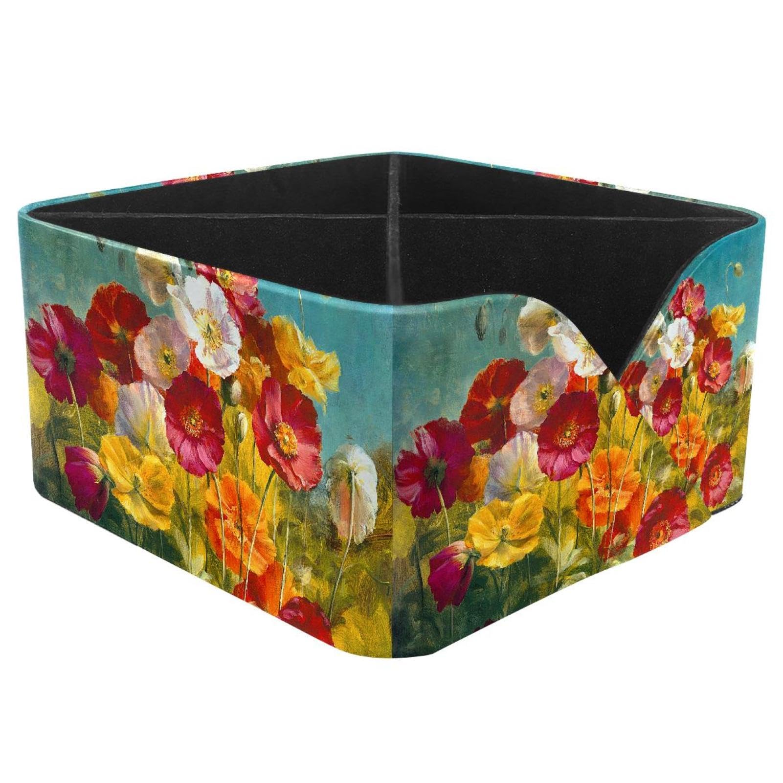 KengjuTesu Watercolor Poppies Desktop Organizer Pen Holder, Rectangular Pencil Cup for Office, Study and Makeup Stations