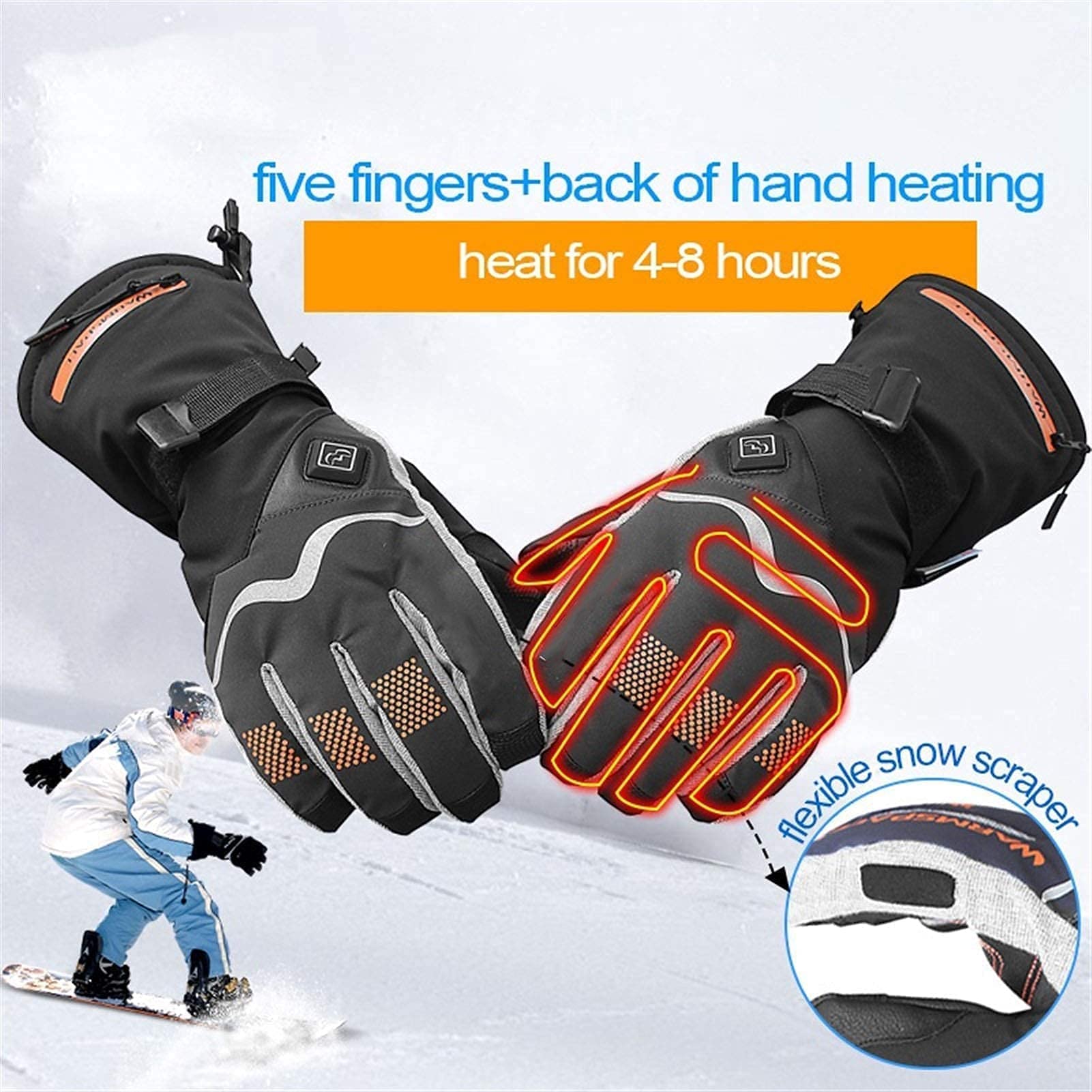 Guanti Riscaldati, Guanti Riscaldati Elettrici Intelligenti Guanti da Sci Riscaldati Ricaricabili Impermeabili Caldi Invernali con Batteria al Litio (Color : Black, Size : Medium)