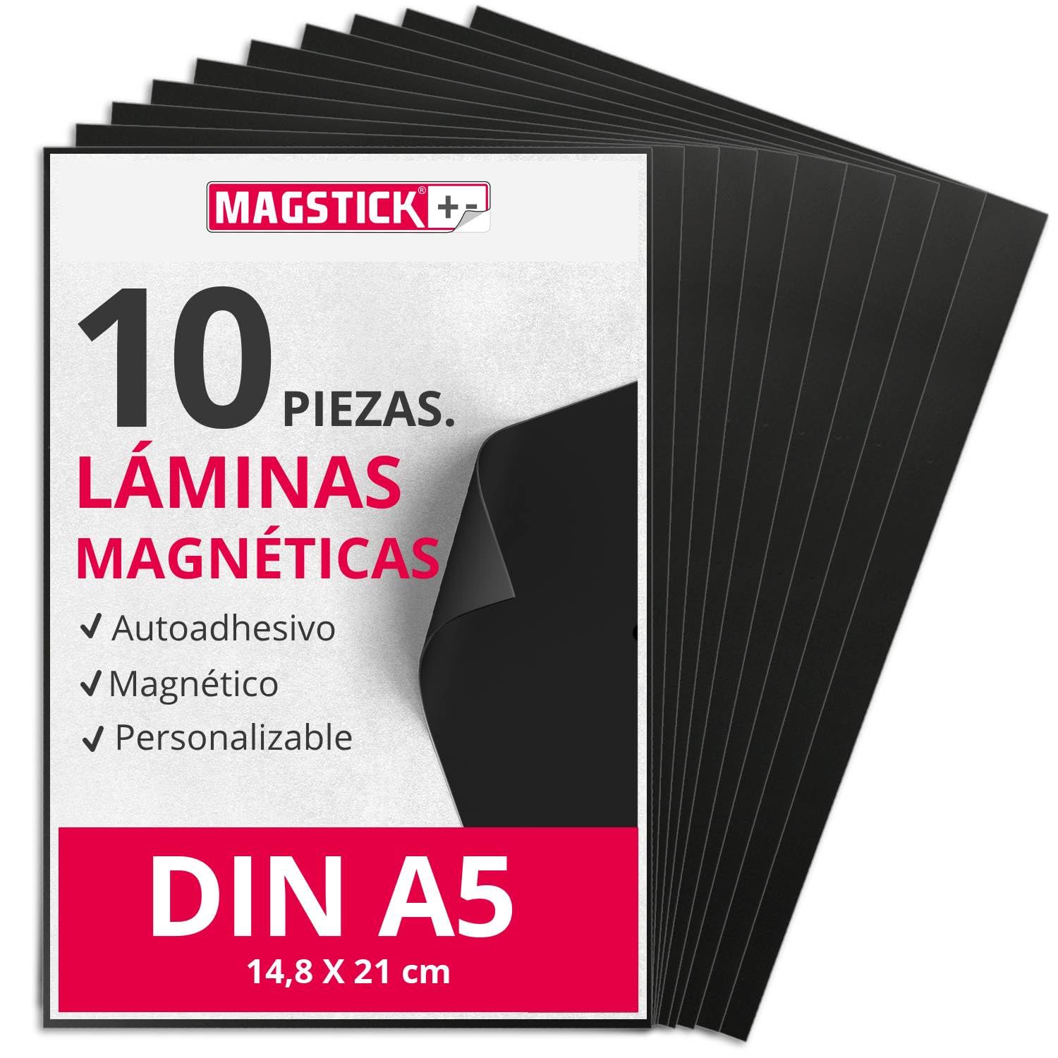 láminas magnéticas 10 unidades I DIN A5 I lámina I autoadhesiva I recortable I magnéticamente adherible I para manualidades organización I para perforar I hoja magnética I mag272