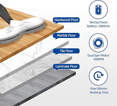 GOBOT Electric Mop for Floor Cleaning, Cordless Spin Mopper Motorised Mops for Hardwood Tile Laminate Floor Daily Light Cleaning