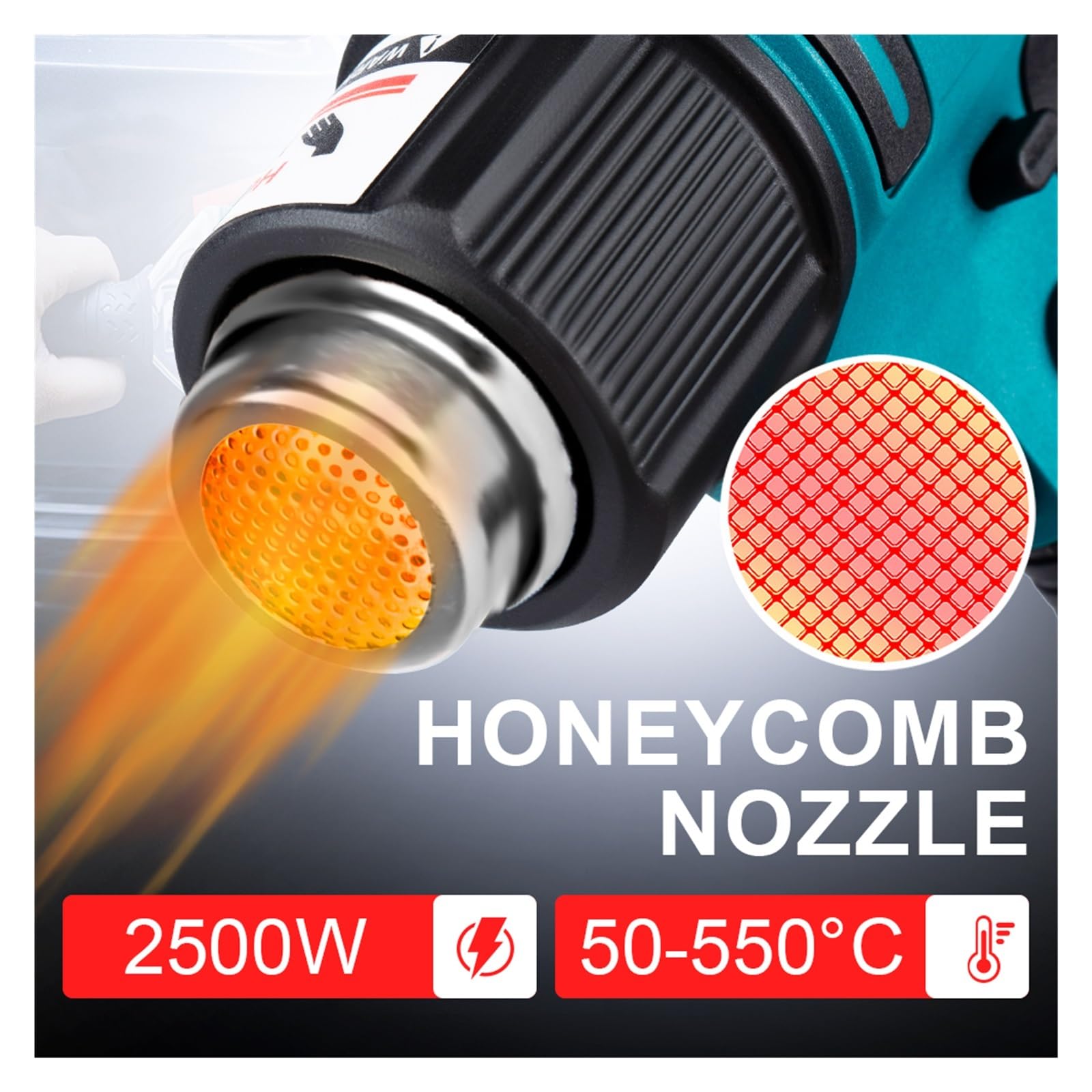 550℃ Wiatrówka O Mocy 2500 W 2 Biegi Prędkość Wiatru 6 Biegów Opcjonalny Wyświetlacz LED Bezprzewodowa Opalarka Na Akumulator 18 V Mocne, Szybkie Nagrzewanie(1 Battery option 3)