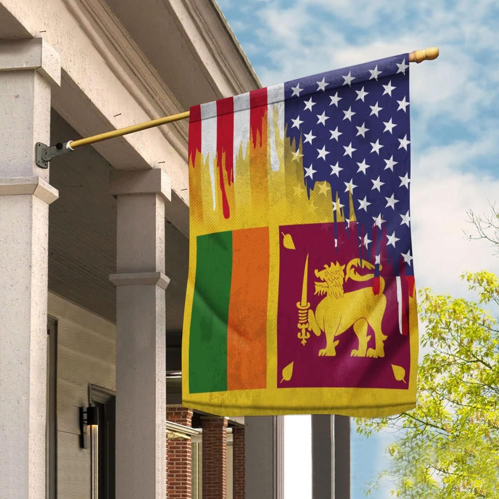 Flags Sri Lankan American Flag Friendship USA Sri Lanka Root House Flag (29.5" x 39.5")-USA Flags Premium Polyester-Decorative Indoor Outdoor Flag