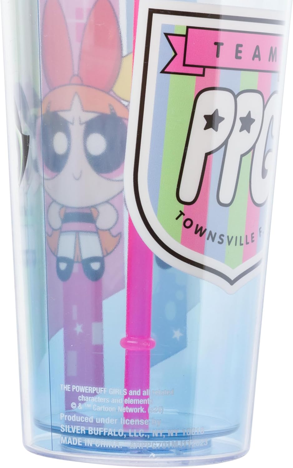 Silver Buffalo The Powerpuff Girls Team PPG Townsville Featuring Buttercup, Bubbles, and Blossom Plastic Cold Cup with Lid and Straw Topper, 24 Ounces - Image 5