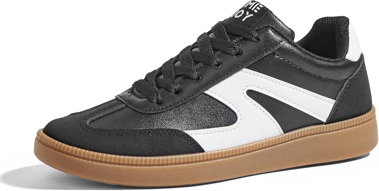 TIMEJOY Women's Retro Sneakers Vintage Leather & Suede Patchwork Casual Shoes with Recyclable Material Insole Trendy Non-Slip Cushion for Streetwear & Daily Outfits