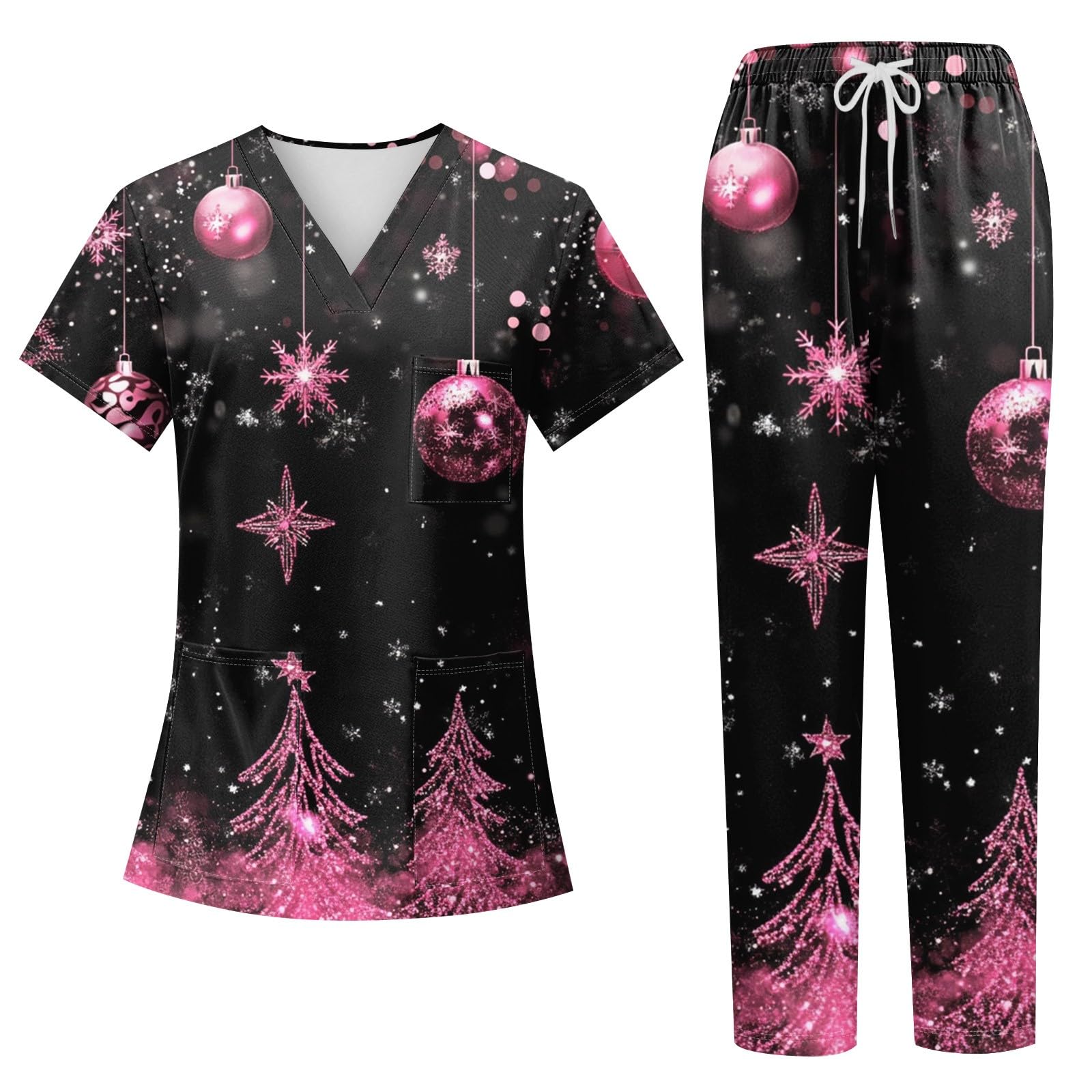 Generic Christmas Scrubs Set for Women Nurse Uniform Top & Pants with Multi Pocket for Nurse Esthetician Workwear