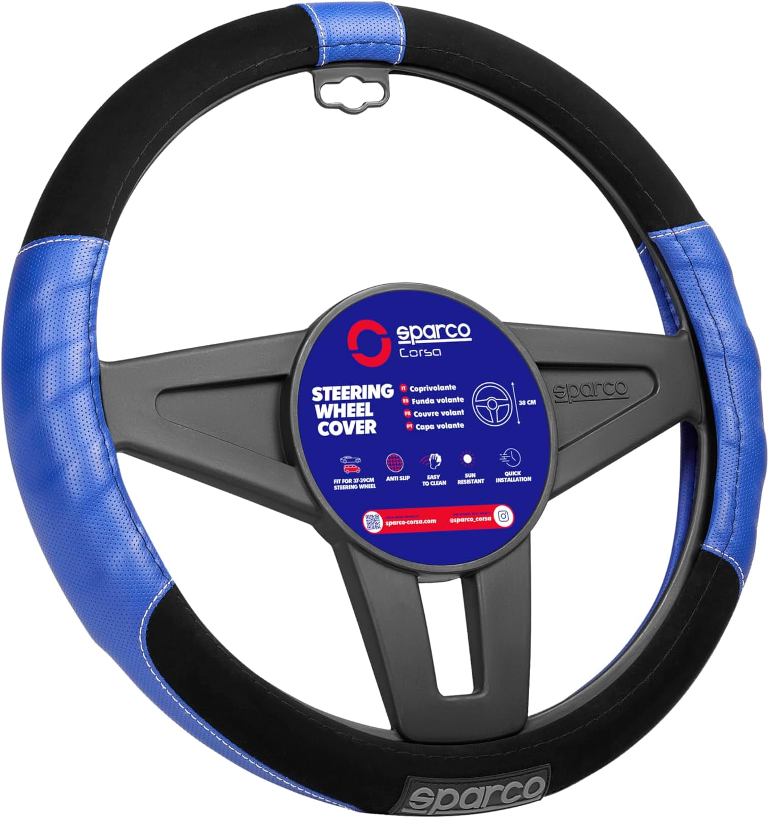 SPC1108AZ Universal Steering Wheel Cover L-Sport Color Blue for car, Set of 4