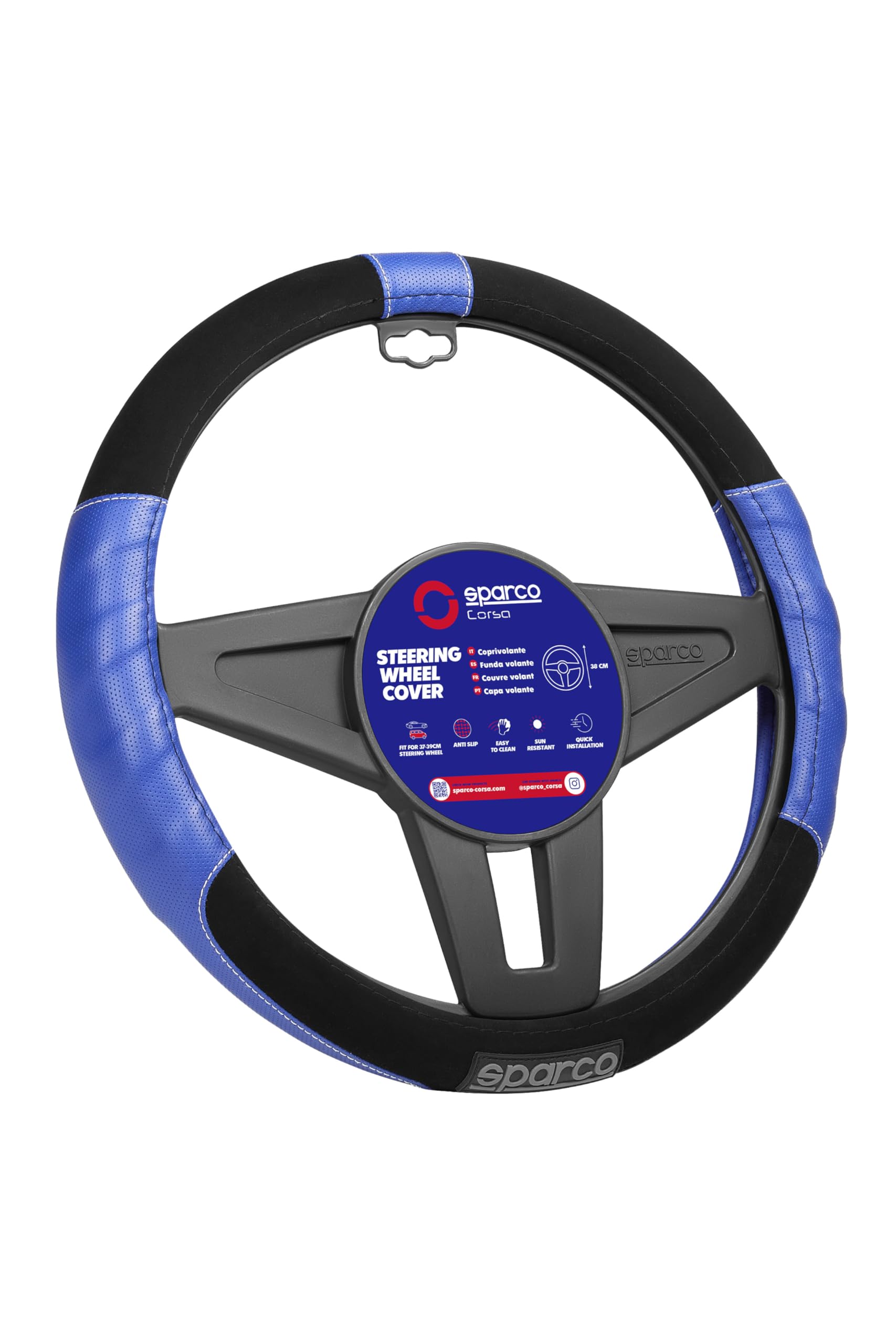SPARCO SPC1108AZ Universal Steering Wheel Cover L-Sport Color Blue for car, Set of 4
