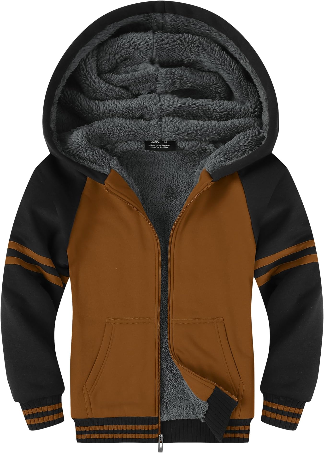 SWISSWELL Hooded Jacket for Boys Full Zip Ultra Soft Sherpa Fleece Hoodie Sweatshirt for Kids School Hooded Outerwear