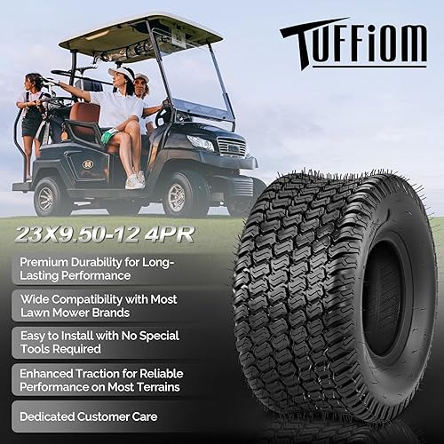 Miniatura 2 de TUFFIOM Juego de 2 neumáticos para cortacésped de 23 x 9.50-12, neumáticos de césped 4PR para césped y jardín para tractor de jardín, cortacésped,