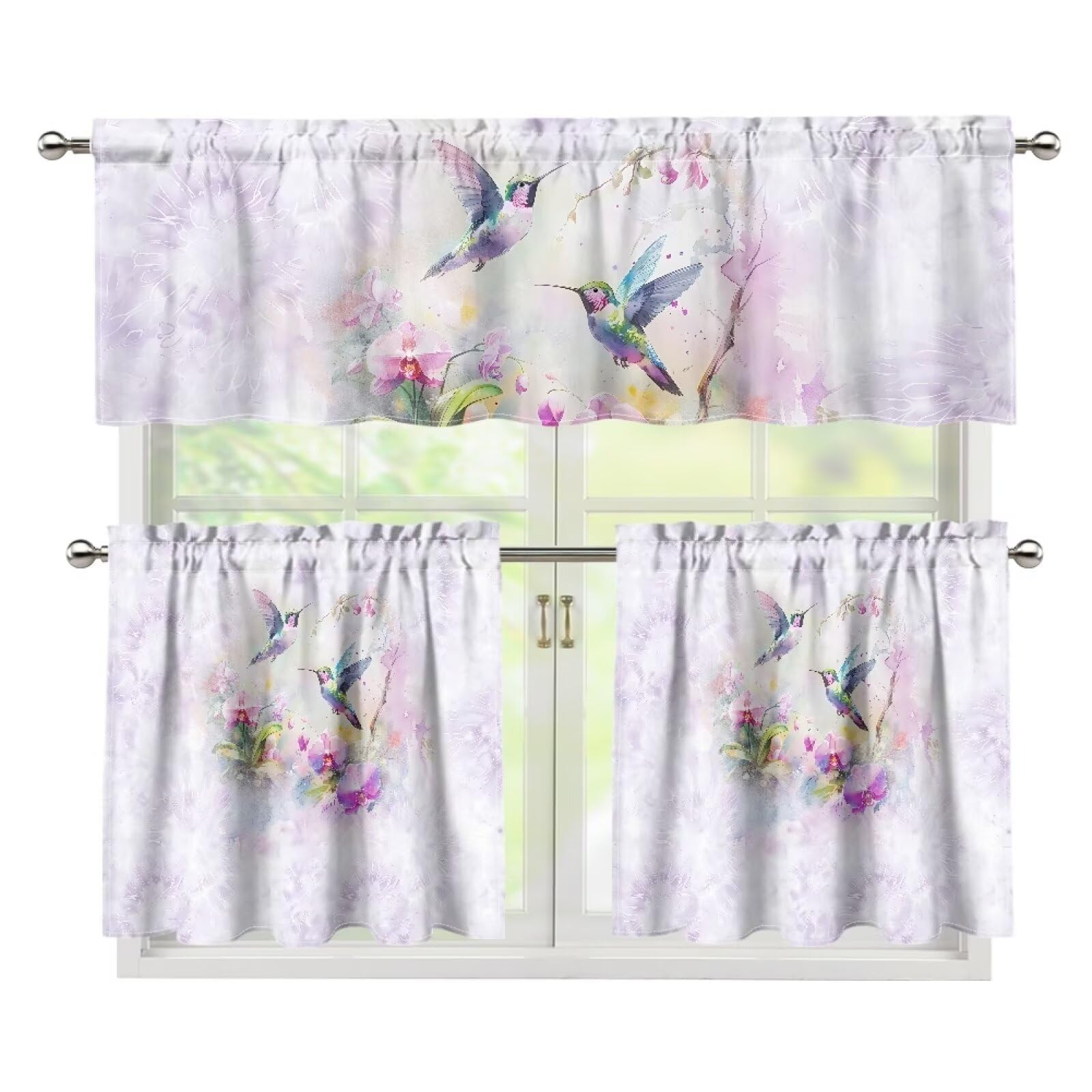 Qehuruxo Curtain and Valance Set Living-Room Curtains 3 Piece Blackout Kitchen Window Curtain and Valance Set Window Treatment Tires Elegant Drapes Hummingbird