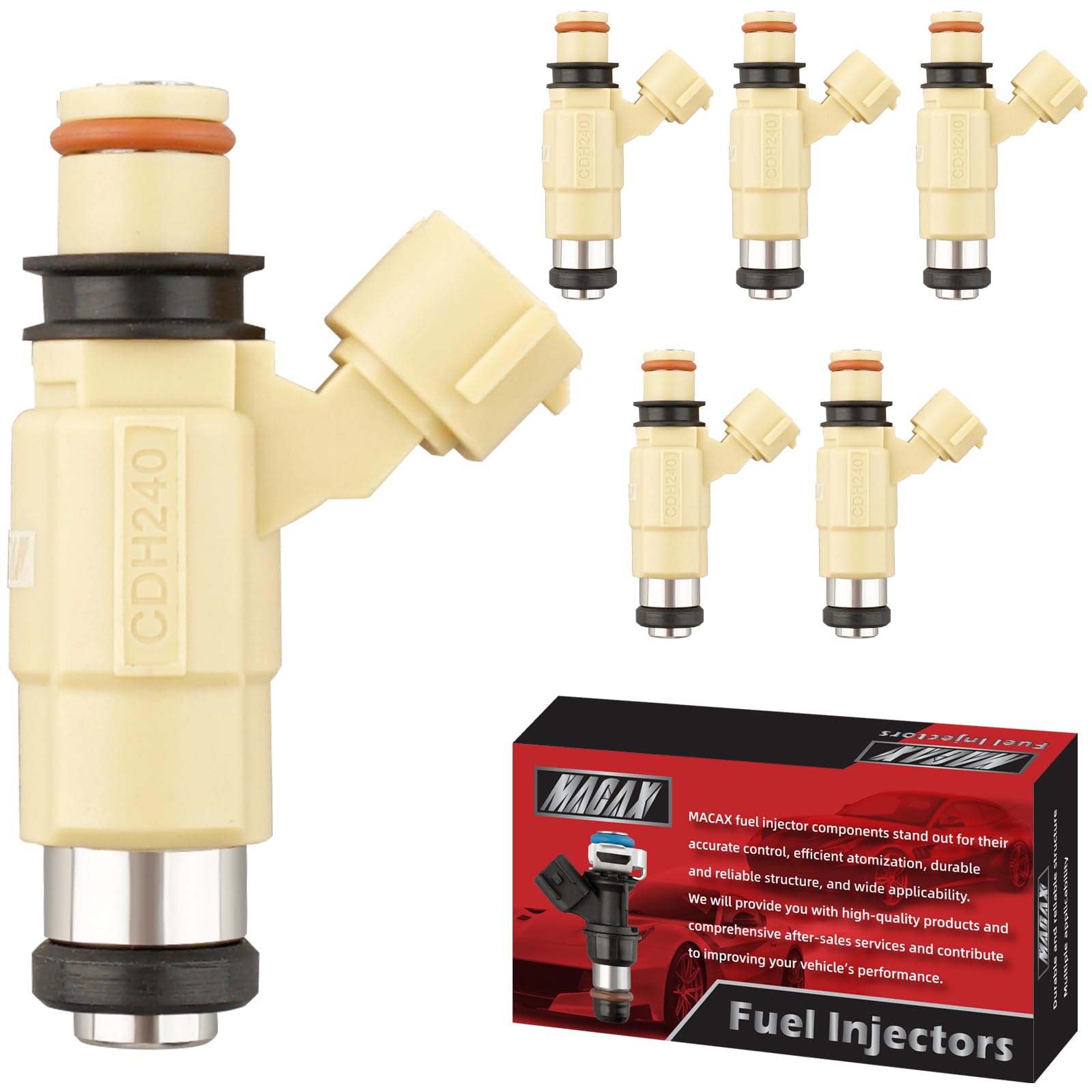 MACAX Set of 6 Fuel Injectors CDH240 Replacement Compatible with YAMAHA Outboard 4 Stroke F200TXR F225TLR F225TXR LF225TXR - Replaces 69J137610000