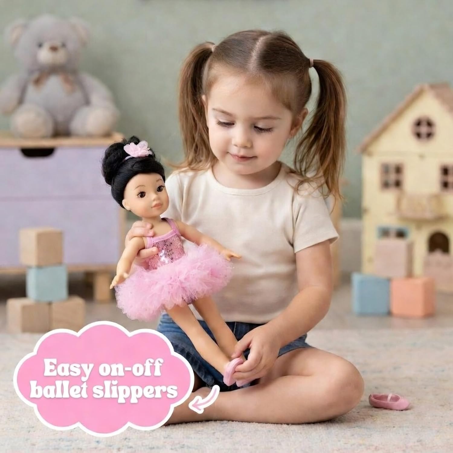 Emily Rose 14 Inch Fashion Doll Clothes 9-PC Ballet Essentials Bundle with Ballerina Practice Outfit & Sparkly Dance Recital Tutu | Halloween Costume for 14" Wellie Wishers Fashion Dolls