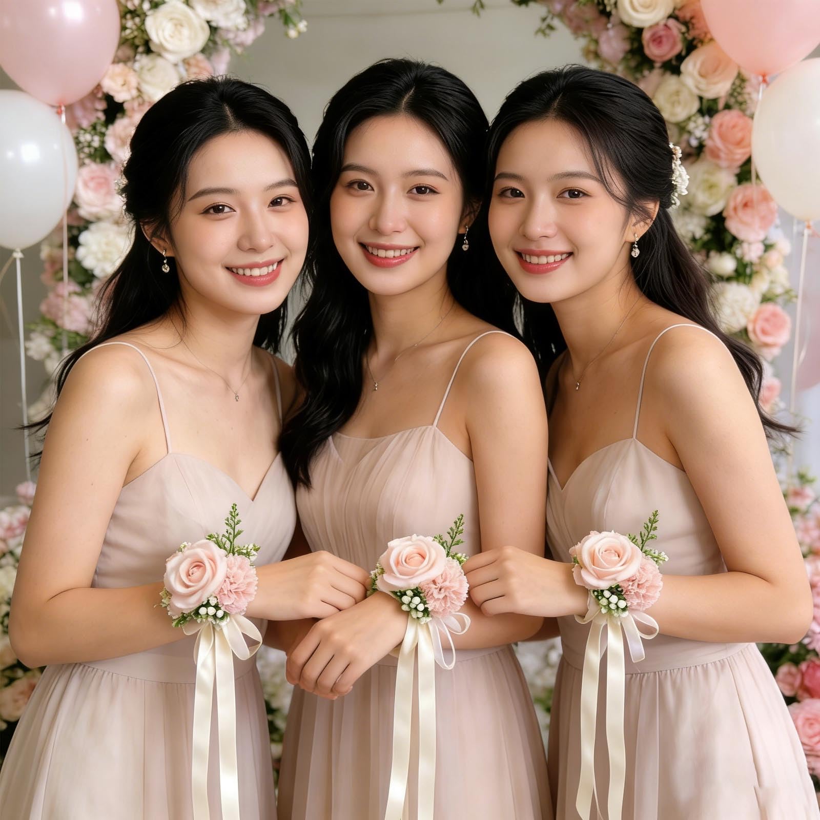 5 Pezzi Bouquet Fiori Artificiali Champagne – Boutonniere Per Matrimonio Con Spilla