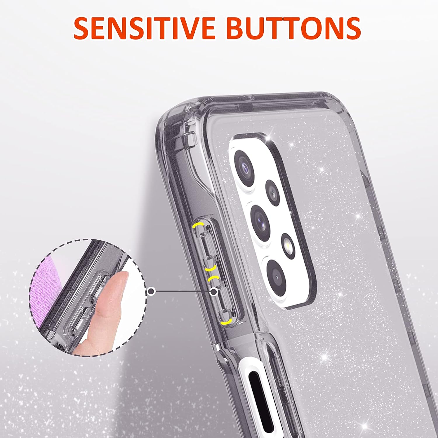 UNPEY for Samsung Galaxy A32 5G Case (6.5''), Sparkle Shockproof Phone Case with [2 Tempered Glass Screen Protector] [Hard PC+Soft TPU ]| Bling Slim Cover for Women Girls -Black Glitter