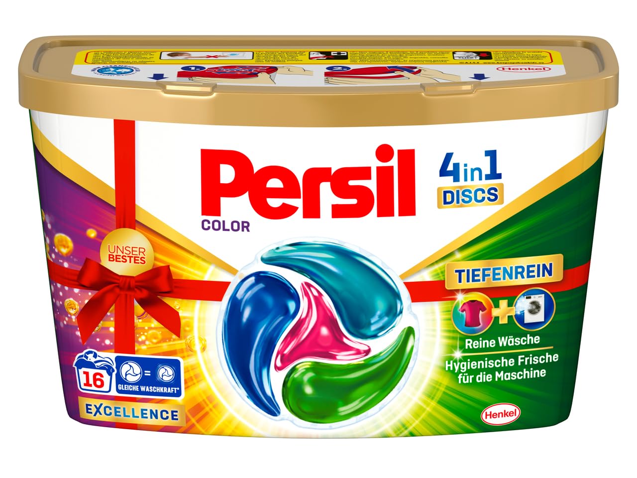 Persil 4in1 Color DISCS (8 x 16 Waschladungen), Waschmittel mit Tiefenrein Technologie, Colorwaschmittel für reine Wäsche und hygienische Frische für die Maschine