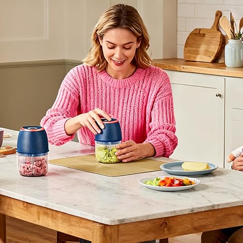 Miniatura 4 de Picadora eléctrica de ajo, capacidad de 11.8 fl oz, ABS + acero inoxidable, procesador de alimentos, máquina trituradora de cebolla, multiuso, para