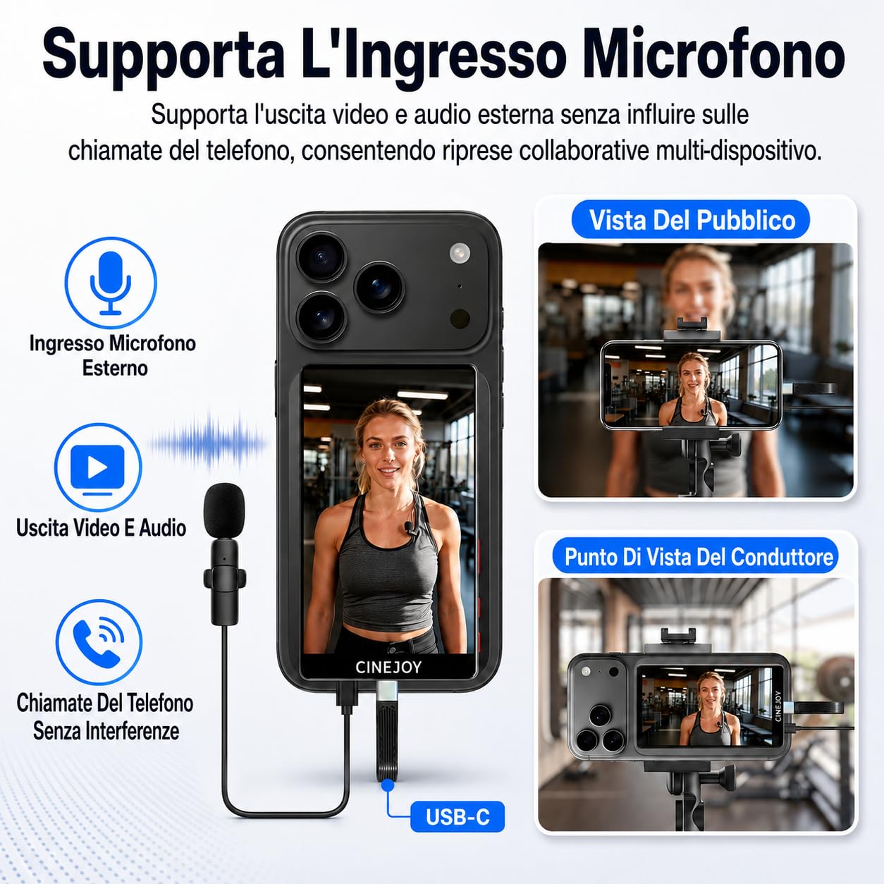 EACHSHOT CineJoy M2 Vlog Schermo Monitor Selfie Magnetico, Senza Ritardo 4K | Connessione Cablata, 𝐟𝐨𝐫 𝗶𝗣𝗵𝗼𝗻𝗲𝟭𝟳 𝟭𝟲 𝟭𝟱 series, 𝐍𝐨𝐭 𝟏𝟕𝐀𝐢𝐫, Porta Microfono p TikTok Live Stream (Nero)