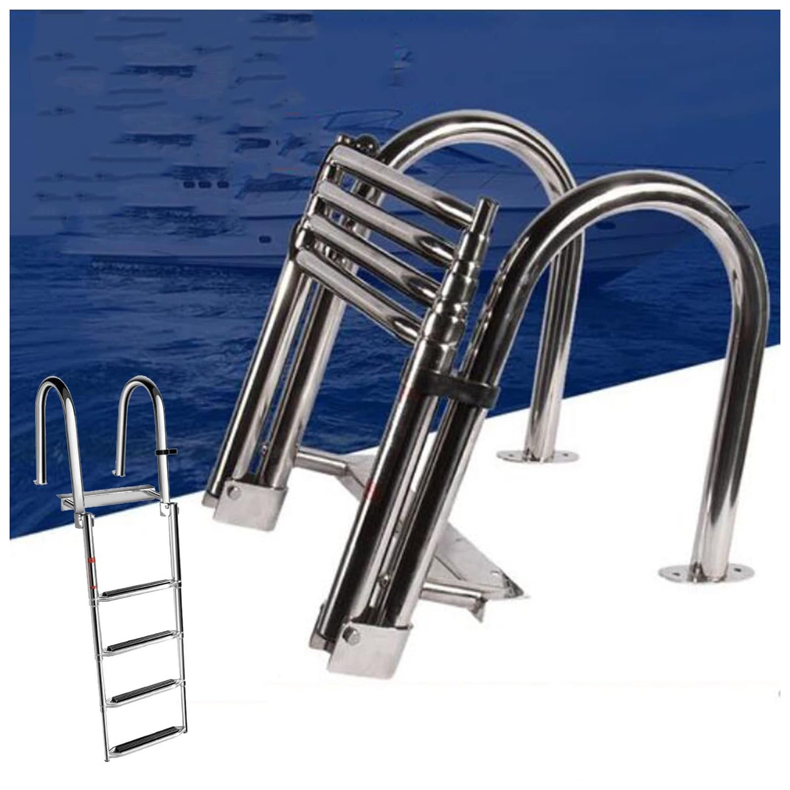 Échelle de bateau en acier inoxydable robuste avec rampe intégrée pour ponton