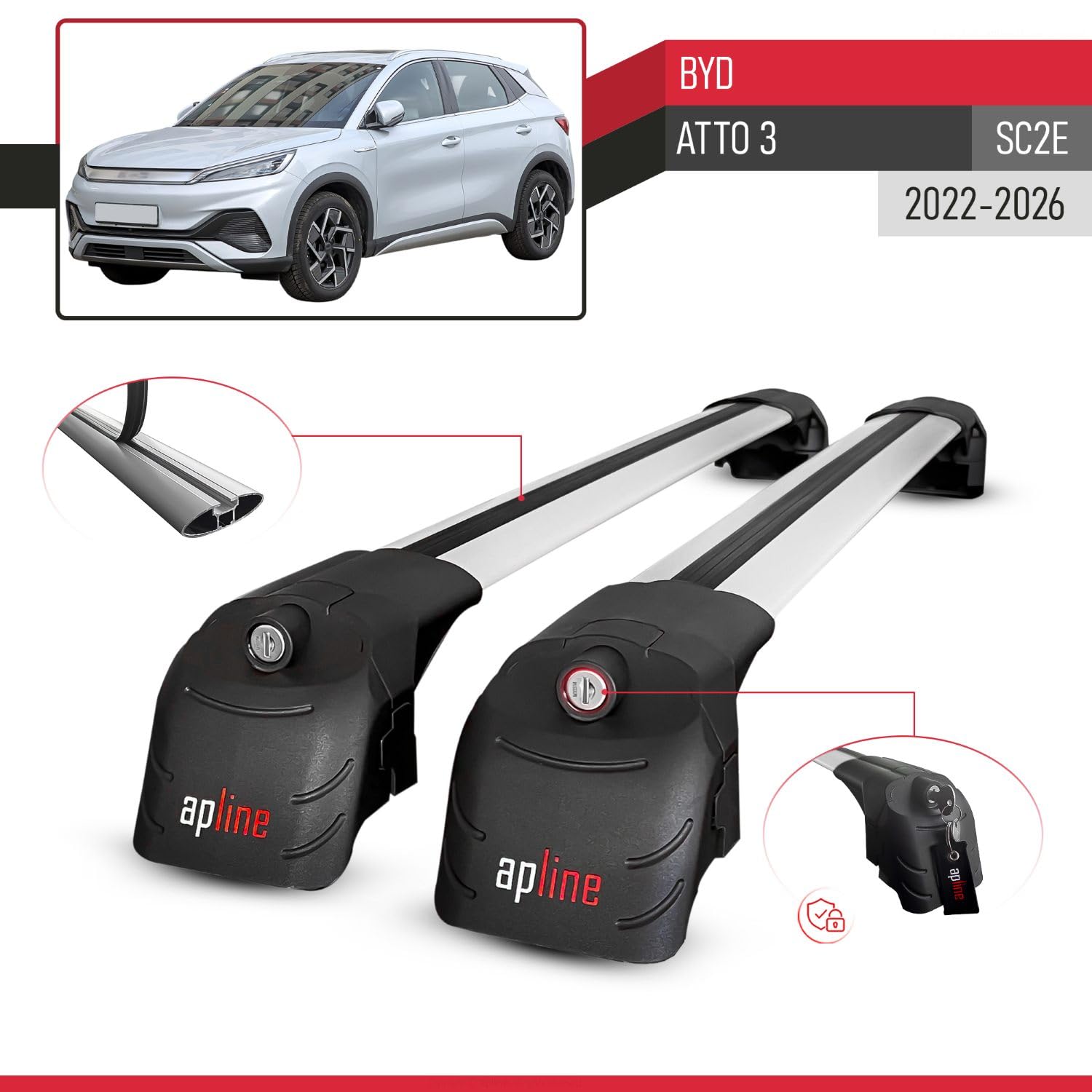 Compatible avec BYD Atto 3 2022-2025 ACE-2 Barres de Toit Railing Porte-Bagages de Voiture Gris Aluminium 2 Barres